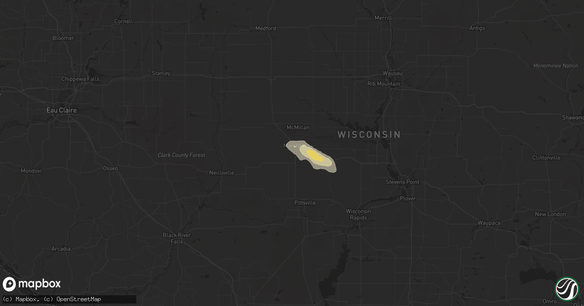 Hail map in Marshfield, WI on July 20, 2016
