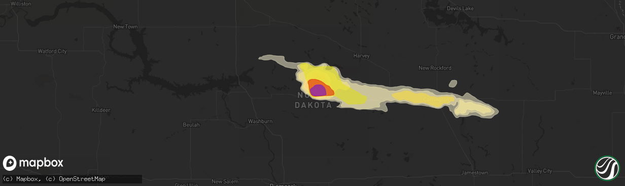 Hail map in Mcclusky, ND on July 20, 2016