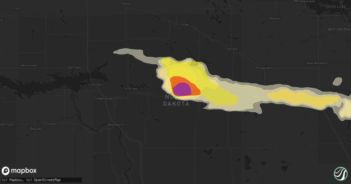 Hail map in Mcclusky, ND on July 20, 2016