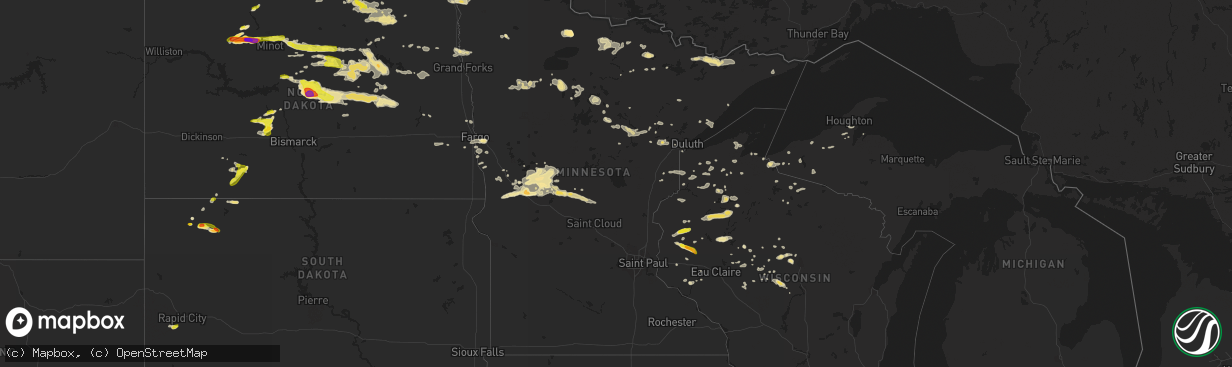 Hail map in Minnesota on July 20, 2016