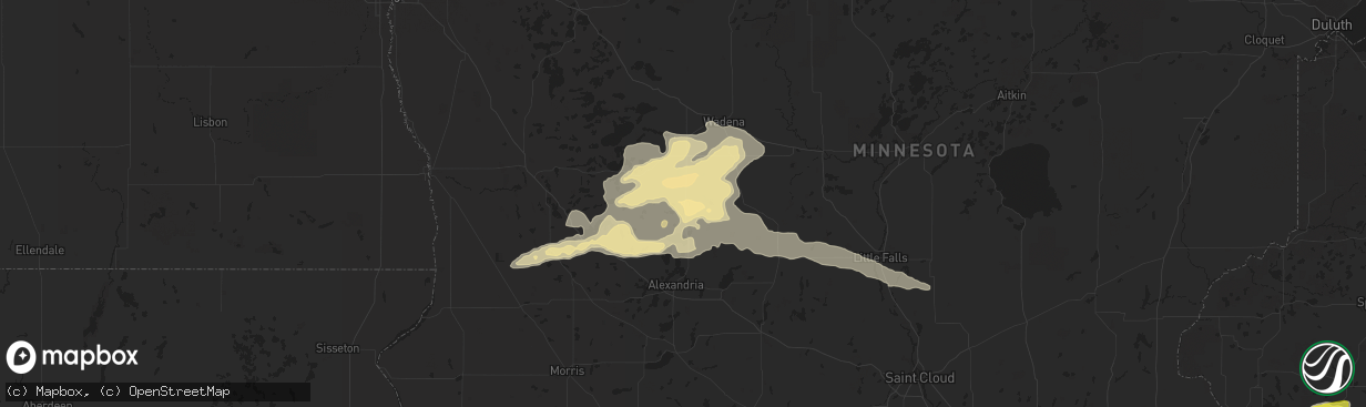 Hail map in Parkers Prairie, MN on July 20, 2016