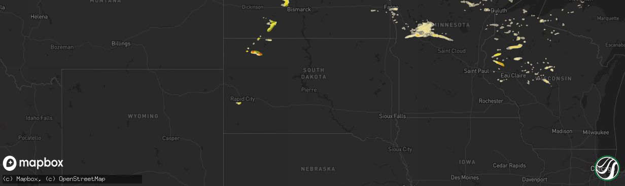 Hail map in South Dakota on July 20, 2016