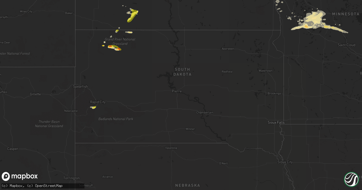 Hail map in South Dakota on July 20, 2016