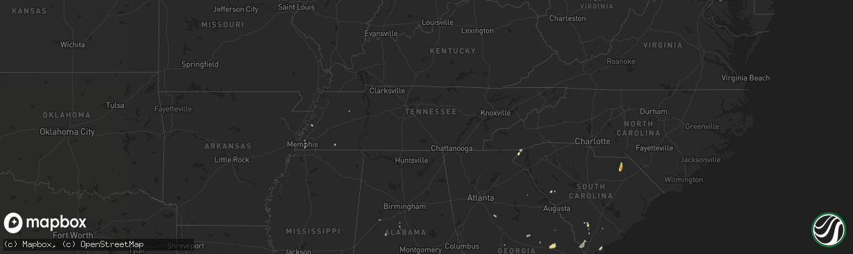 Hail map in Tennessee on July 20, 2016