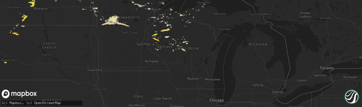 Hail map in Wisconsin on July 20, 2016