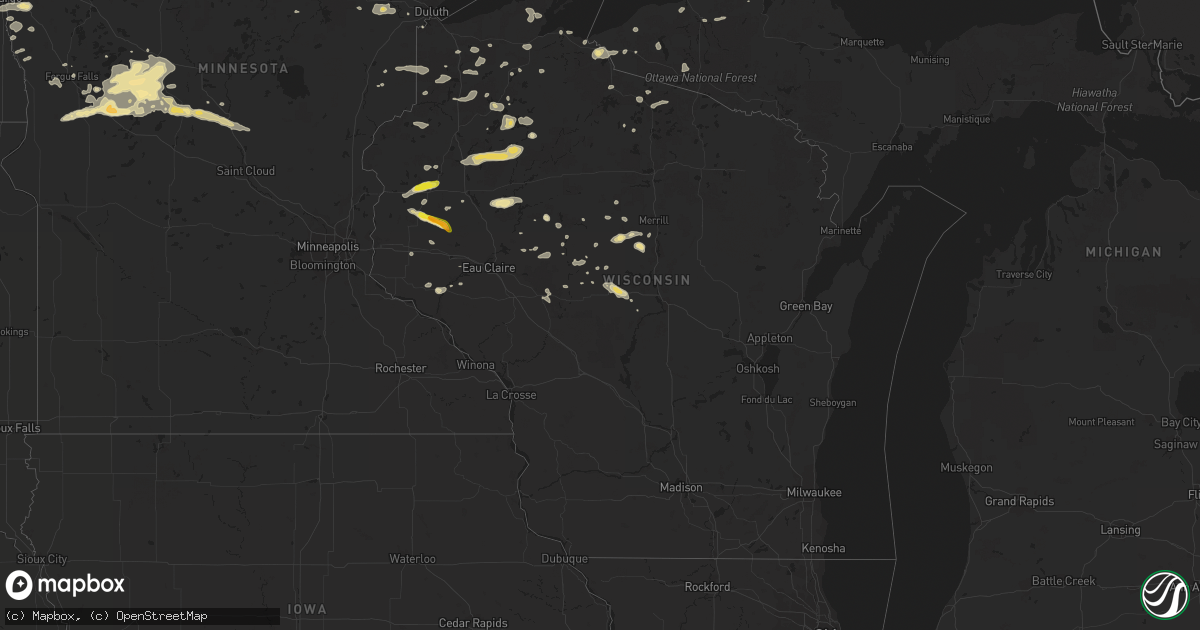 Hail map in Wisconsin on July 20, 2016