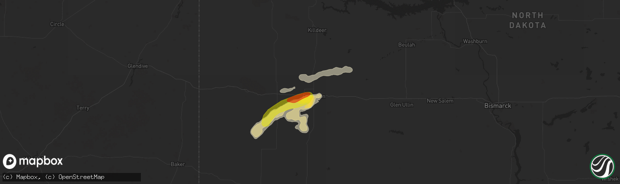 Hail map in Dickinson, ND on July 20, 2017