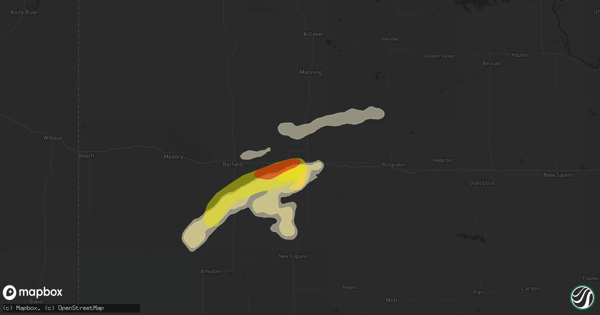 Hail map in Dickinson, ND on July 20, 2017