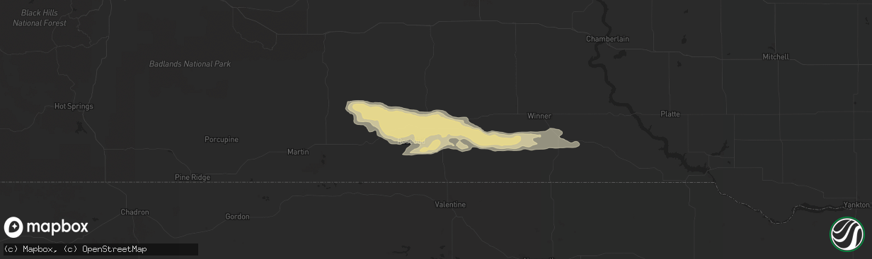 Hail map in Mission, SD on July 20, 2017