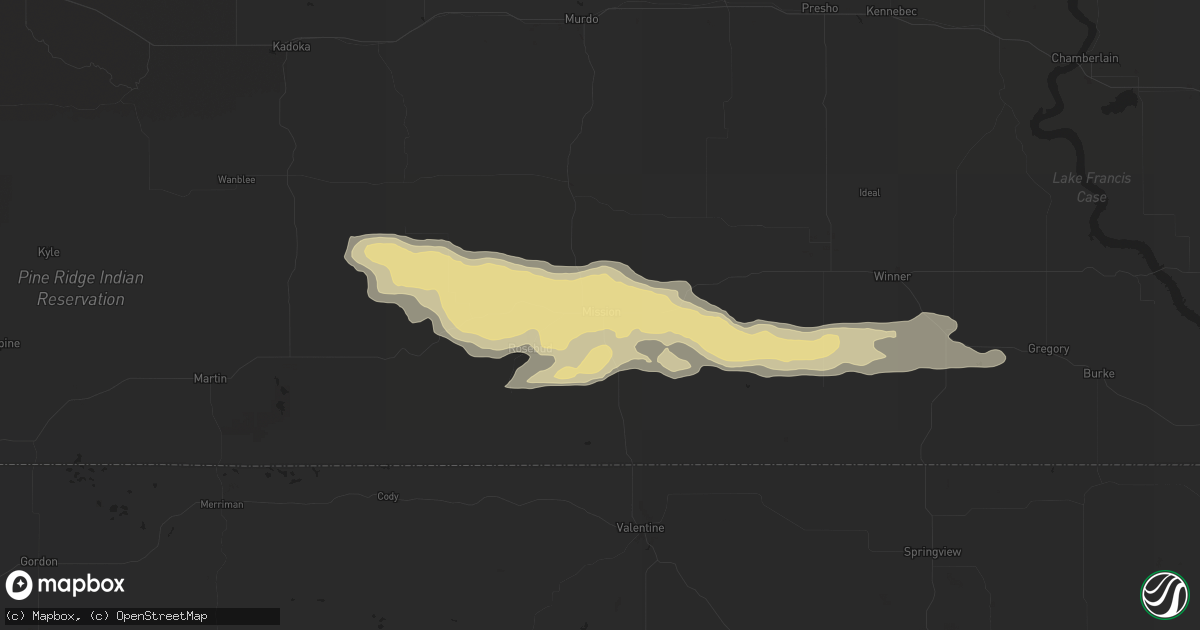Hail map in Mission, SD on July 20, 2017