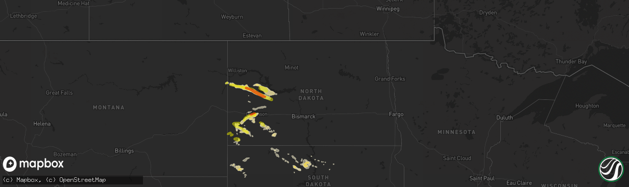 Hail map in North Dakota on July 20, 2017