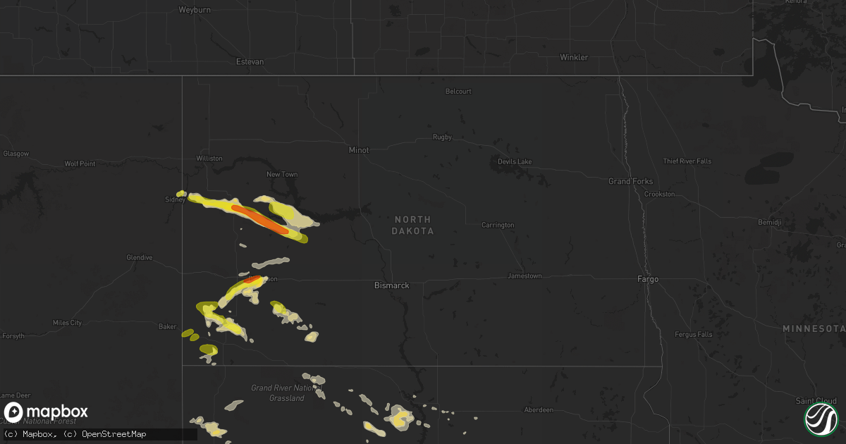 Hail map in North Dakota on July 20, 2017