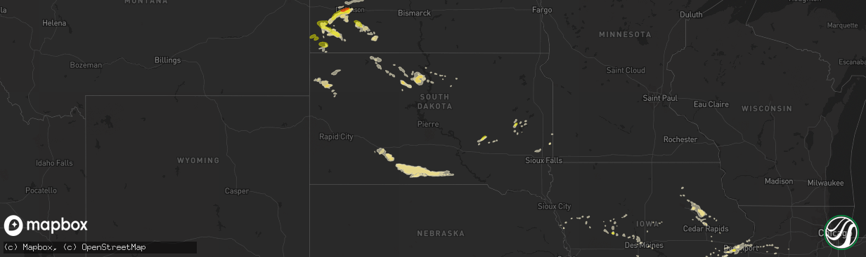 Hail map in South Dakota on July 20, 2017