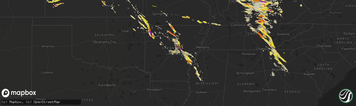 Hail map in Arkansas on July 20, 2018