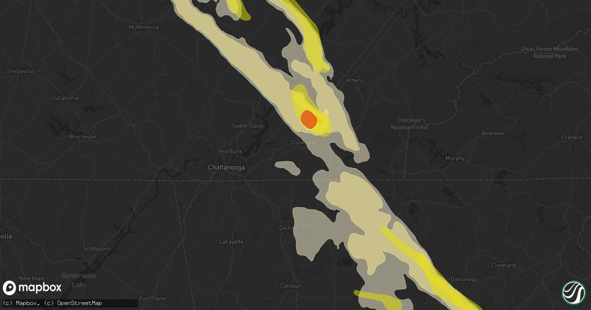 Hail map in Cleveland, TN on July 20, 2018
