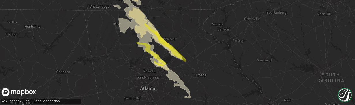 Hail map in Gainesville, GA on July 20, 2018