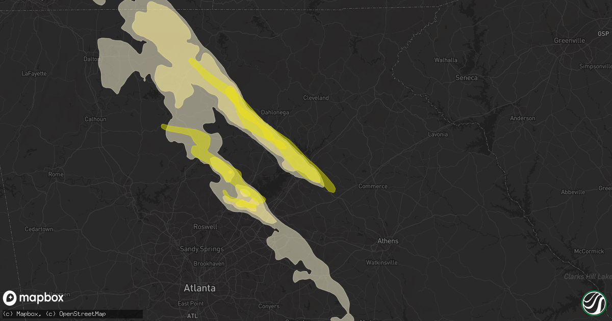 Hail map in Gainesville, GA on July 20, 2018