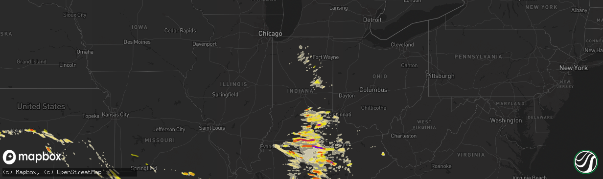 Hail map in Indiana on July 20, 2018