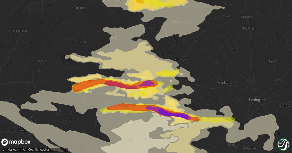 Hail map in Louisville, KY on July 20, 2018