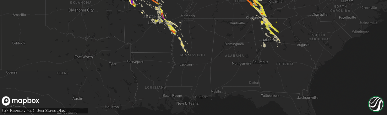 Hail map in Mississippi on July 20, 2018