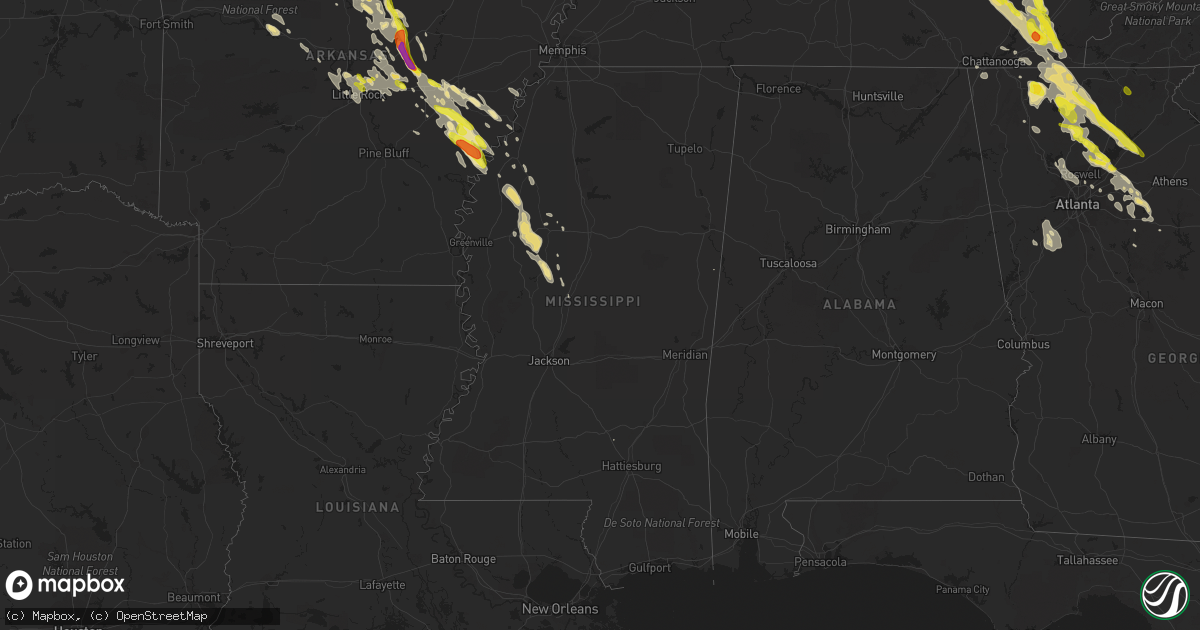 Hail map in Mississippi on July 20, 2018