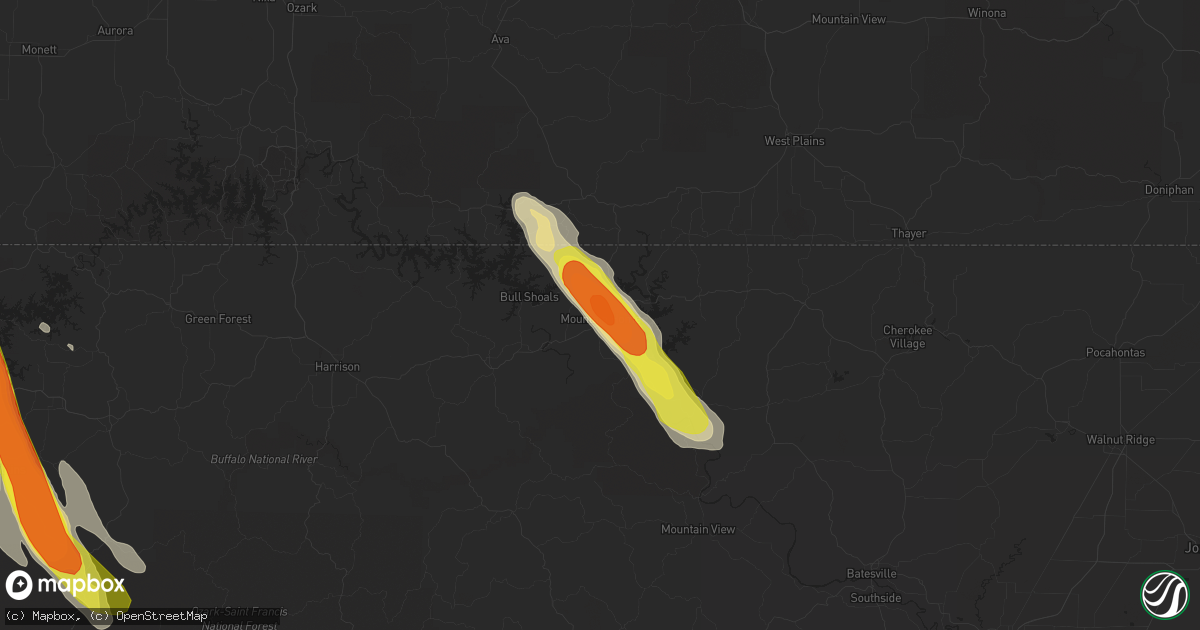 Hail map in Mountain Home, AR on July 20, 2018