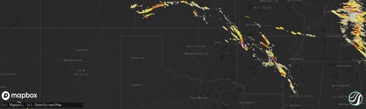 Hail map in Oklahoma on July 20, 2018