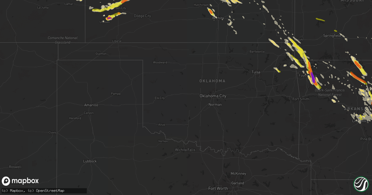 Hail map in Oklahoma on July 20, 2018