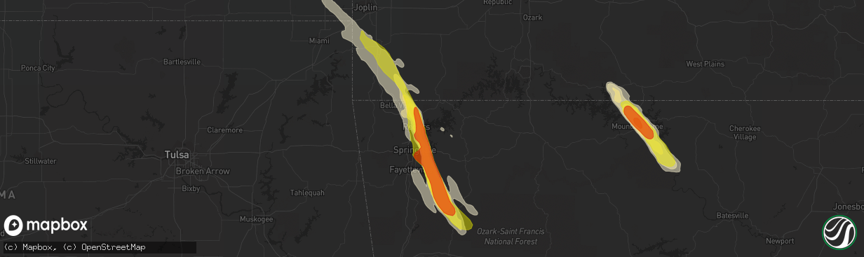 Hail map in Rogers, AR on July 20, 2018