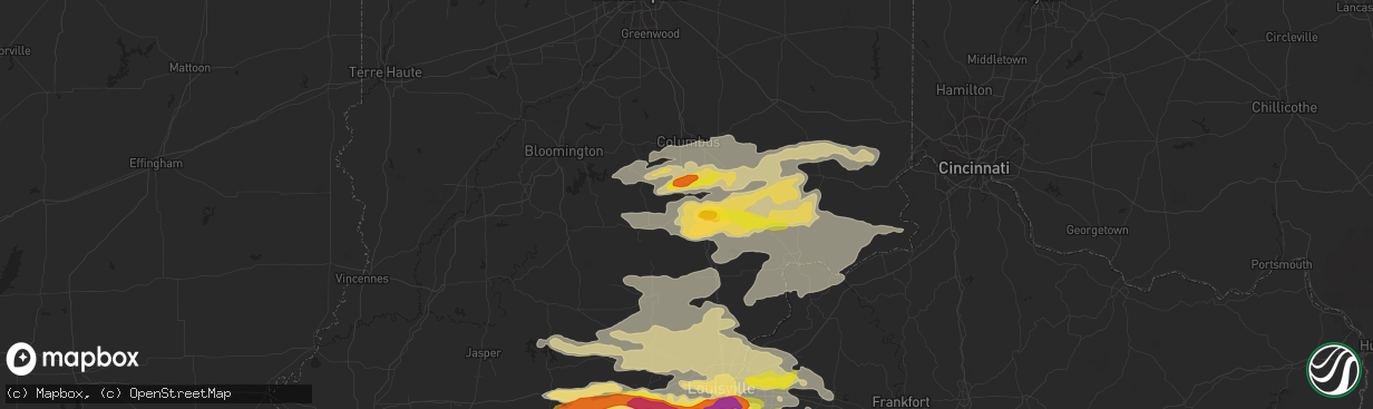 Hail map in Seymour, IN on July 20, 2018