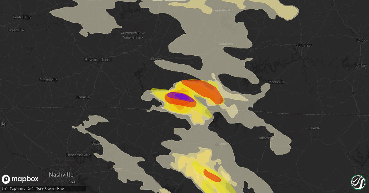 Hail map in Tompkinsville, KY on July 20, 2018