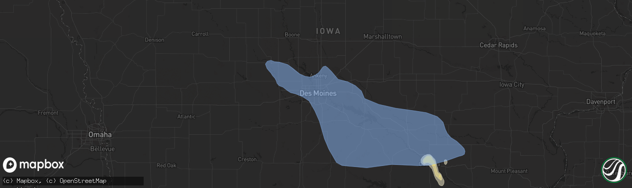 Hail map in Des Moines, IA on July 20, 2019