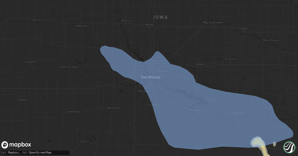 Hail map in Des Moines, IA on July 20, 2019