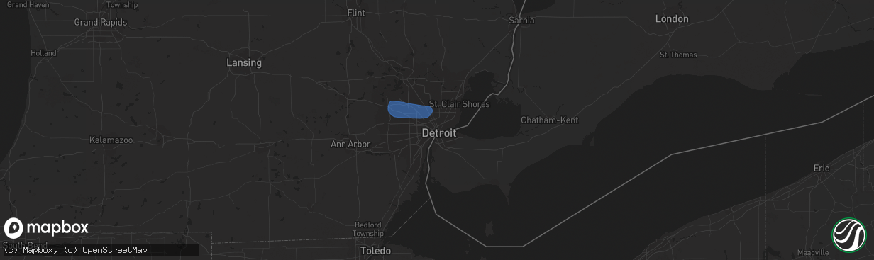 Hail map in Detroit, MI on July 20, 2019