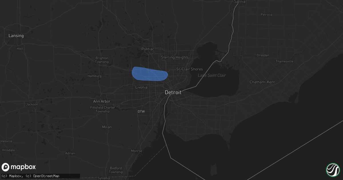 Hail map in Detroit, MI on July 20, 2019
