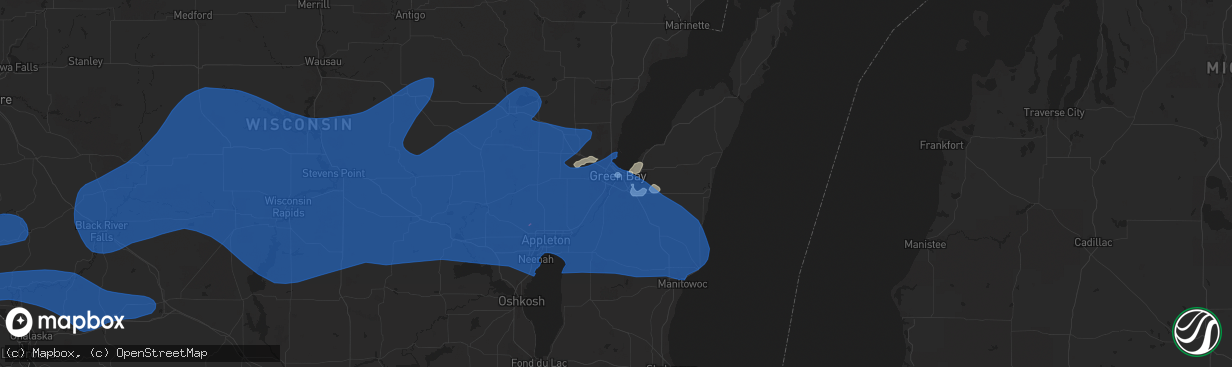 Hail map in Green Bay, WI on July 20, 2019