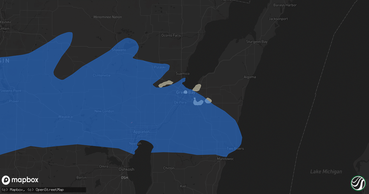 Hail map in Green Bay, WI on July 20, 2019