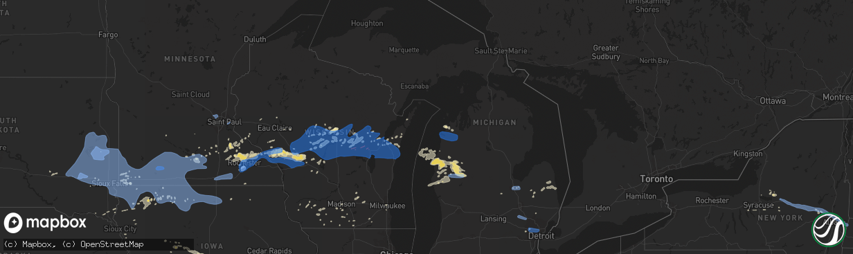 Hail map in Michigan on July 20, 2019