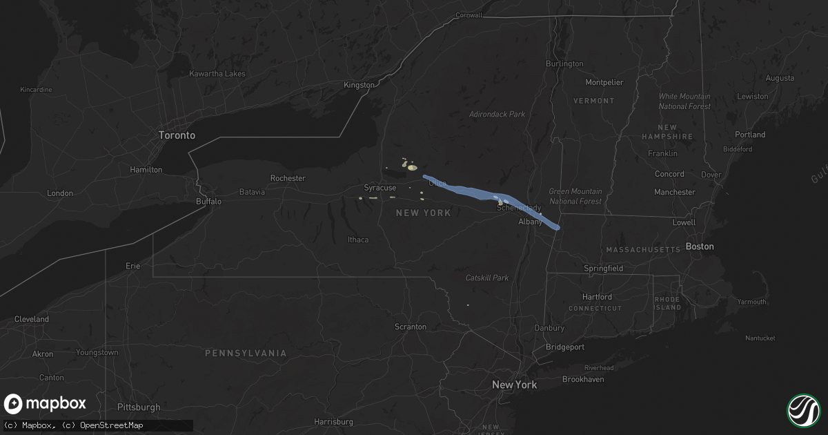 Hail map in New York on July 20, 2019