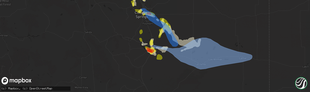 Hail map in Pueblo, CO on July 20, 2019