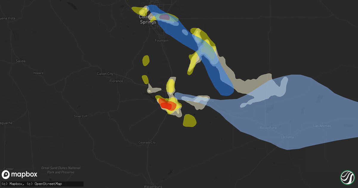 Hail map in Pueblo, CO on July 20, 2019