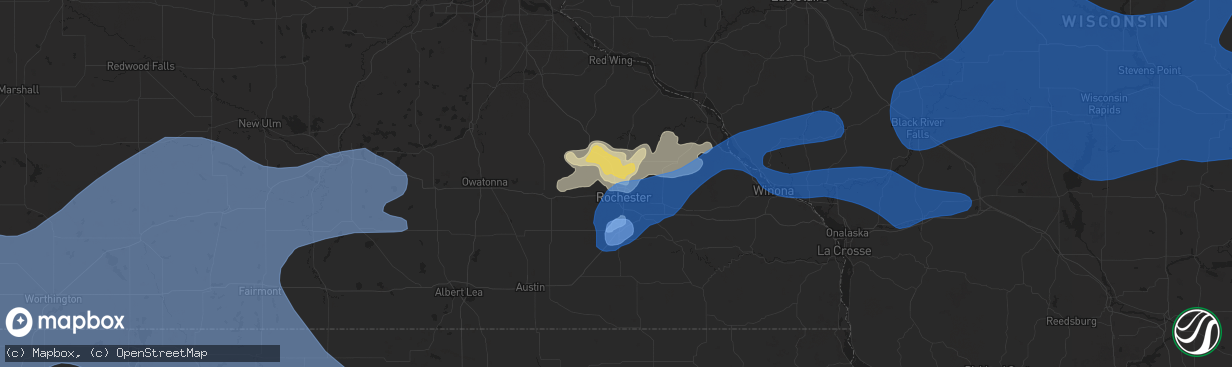 Hail map in Rochester, MN on July 20, 2019