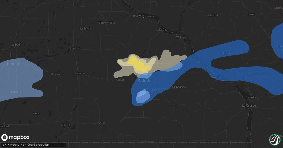 Hail map in Rochester, MN on July 20, 2019
