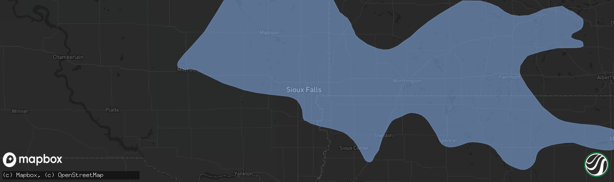 Hail map in Sioux Falls, SD on July 20, 2019