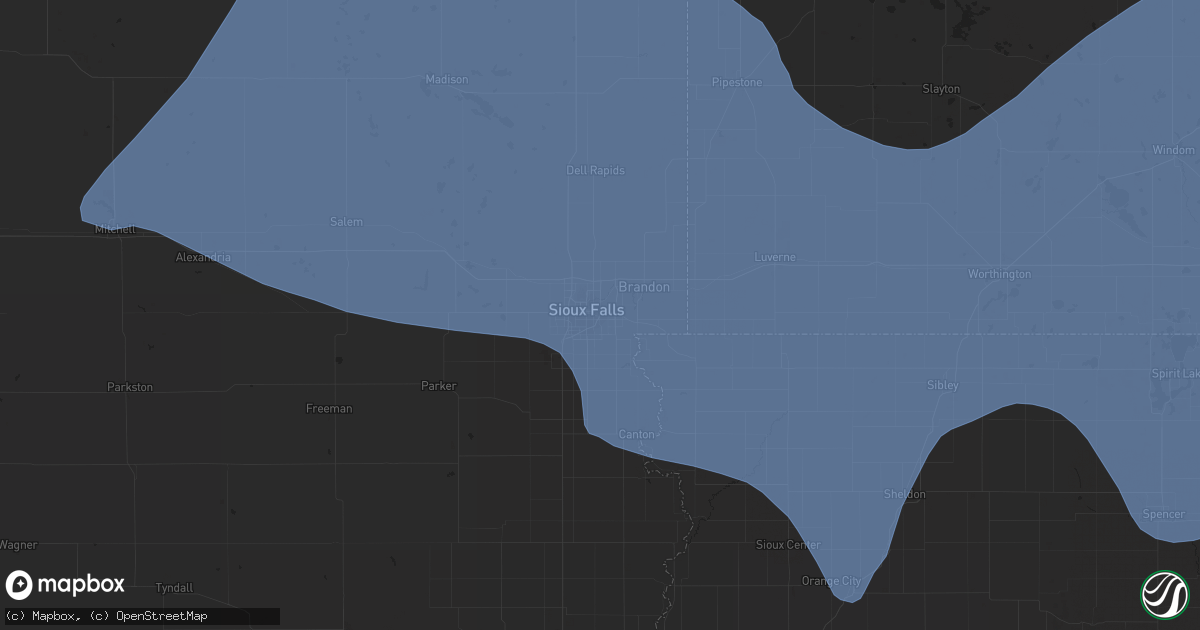 Hail map in Sioux Falls, SD on July 20, 2019