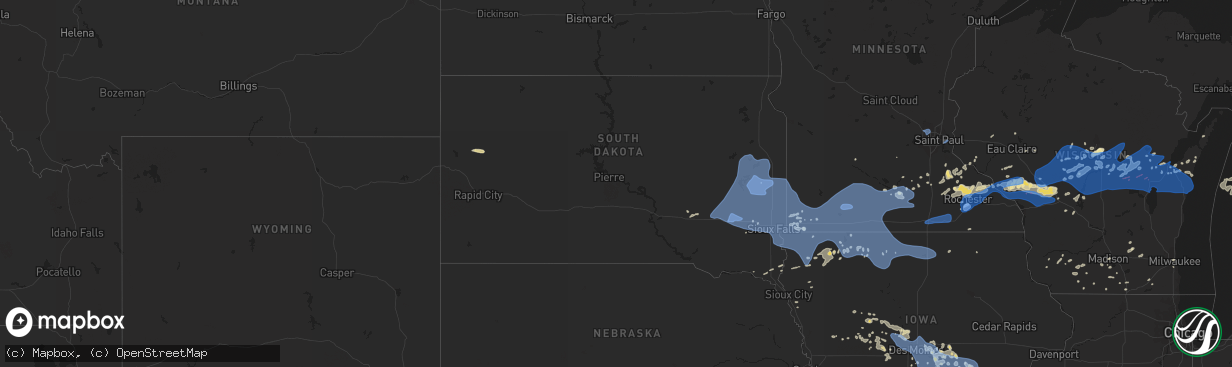 Hail map in South Dakota on July 20, 2019