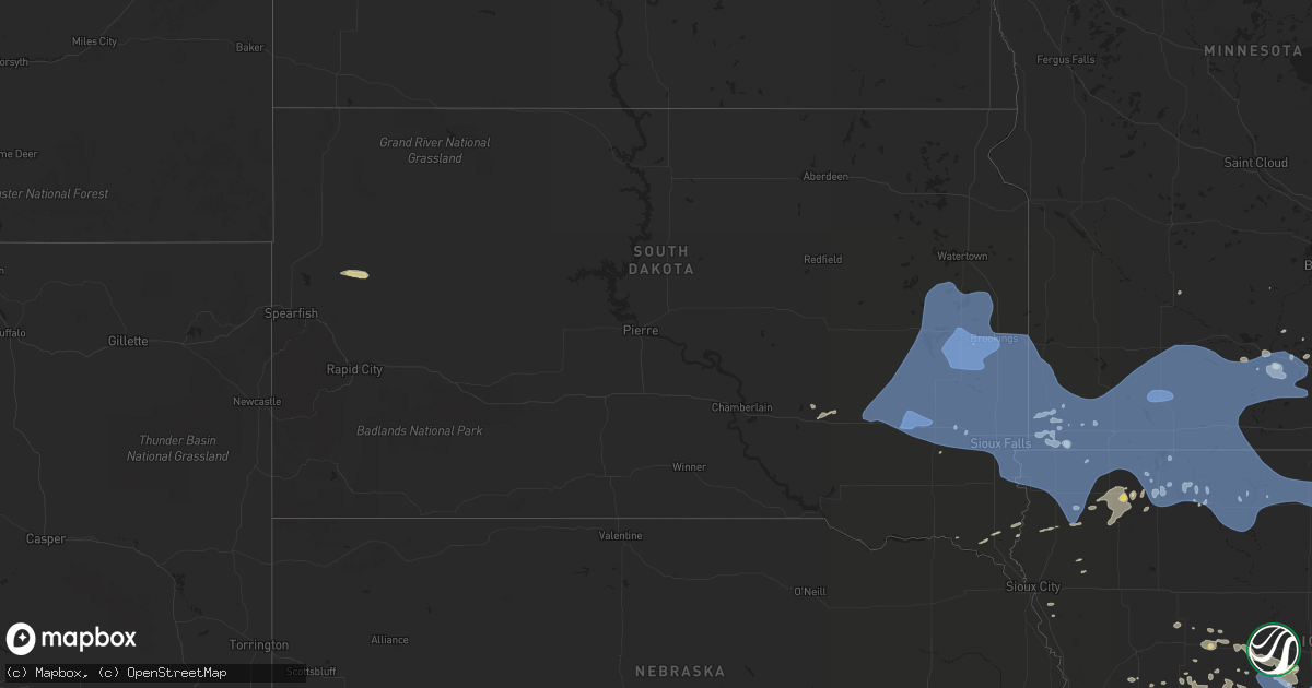 Hail map in South Dakota on July 20, 2019