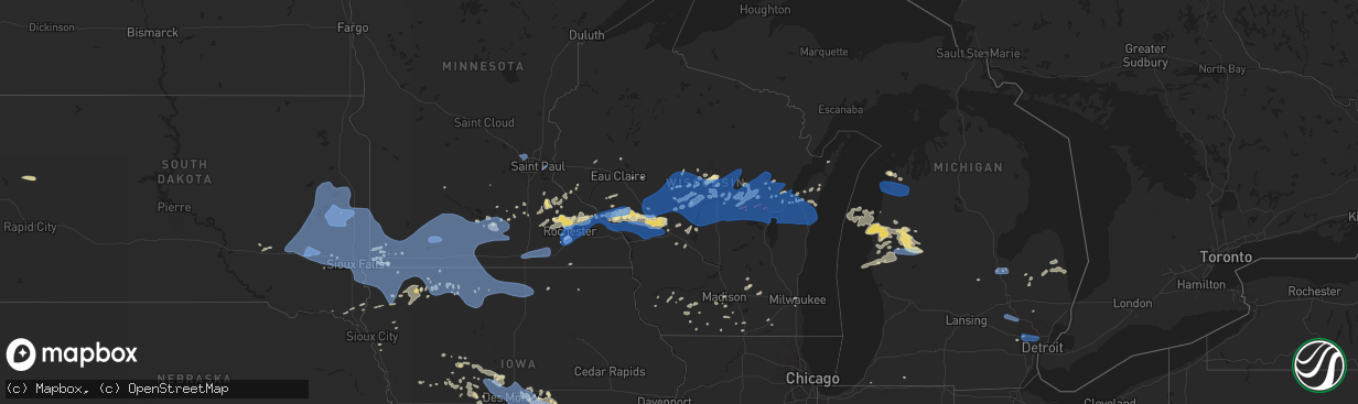 Hail map in Wisconsin on July 20, 2019