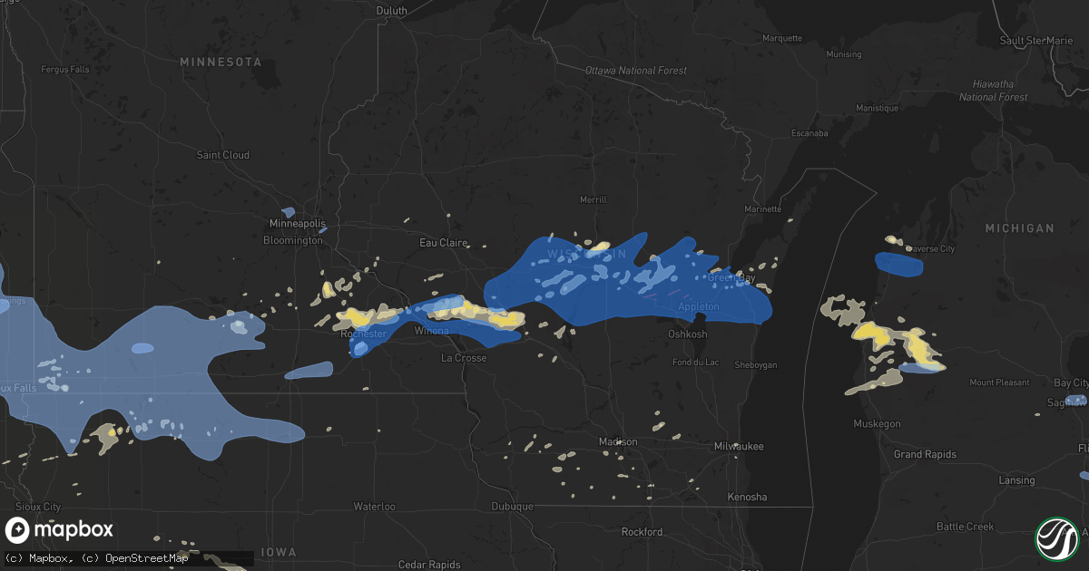 Hail map in Wisconsin on July 20, 2019