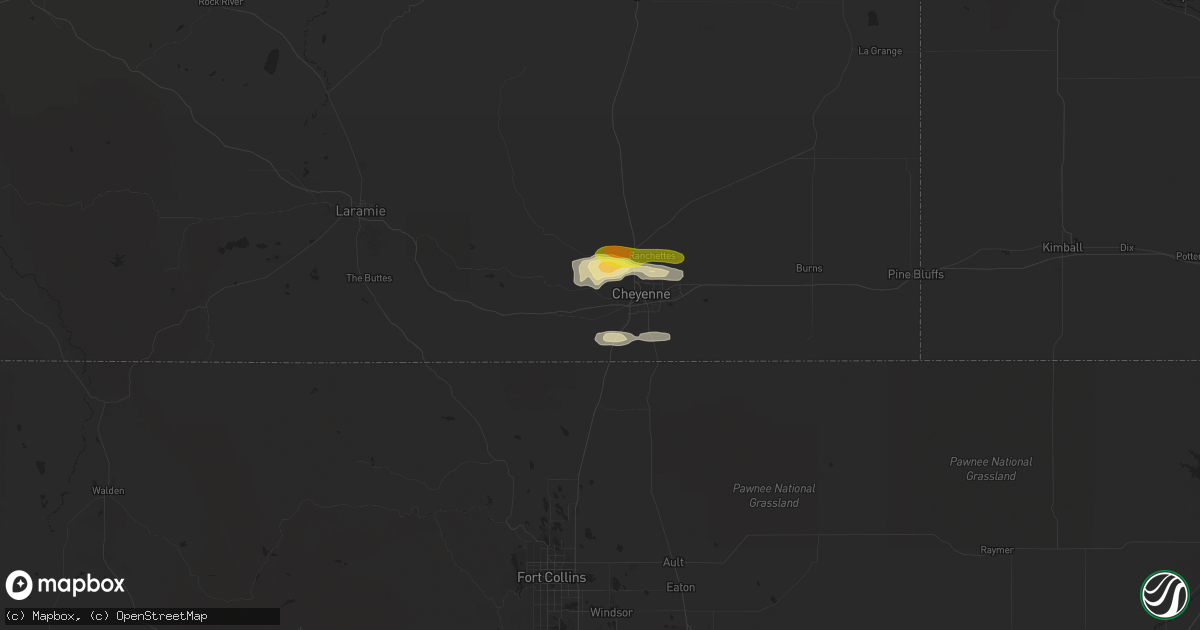 Hail map in Cheyenne, WY on July 20, 2020